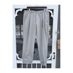 Lands' End Tailored Fit Trousers Pleat Front Cuffed Tan Sz 37